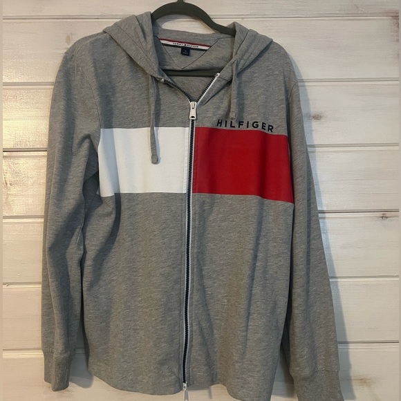 Tommy Hilfiger Other - Tommy Hilfiger Mens Full Zip Hooded Fleece Gray Jacket Sweat Shirt Size Medium